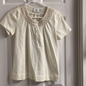 Ivory Colored Cotton/Poly Top with Wood Bead Detail, by Studio Works, EUC